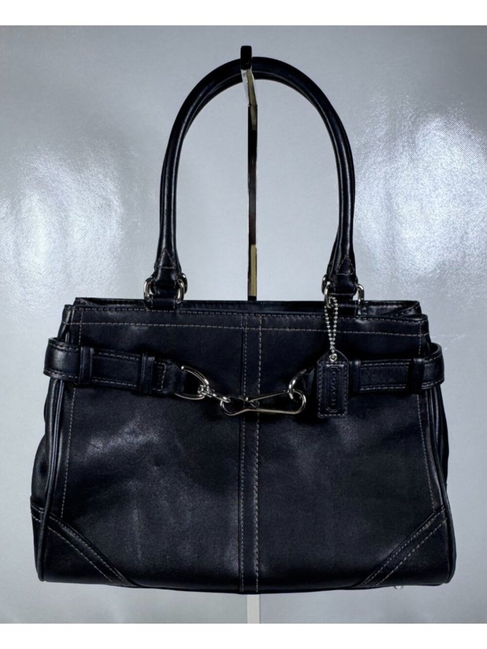 Vintage Coach Hampton Black Leather Satchel Tote Bag Horsebit Buckle F11199